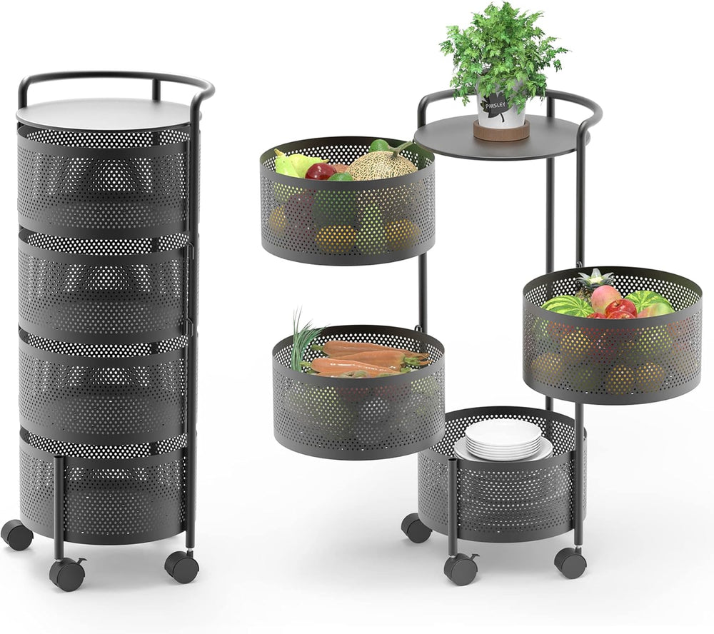 Vegetable Storage Tower Unit 4-Tier Metal Rotating Shelves