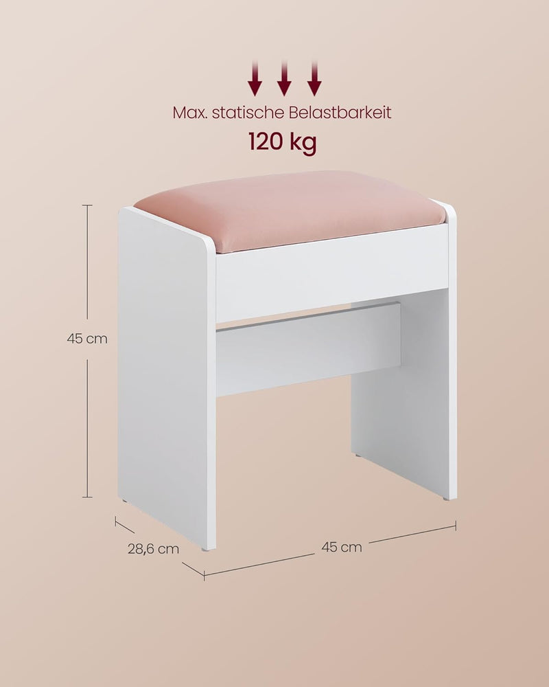 Velvet Dressing Table Stool Padded Seat 120KG Capacity