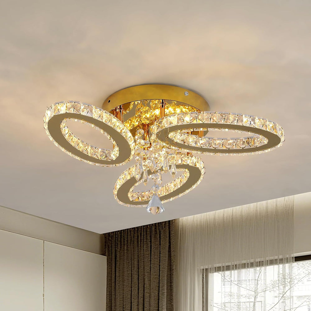 Modern Crystal Chandelier LED 3-Oval Flush Mount Ceiling