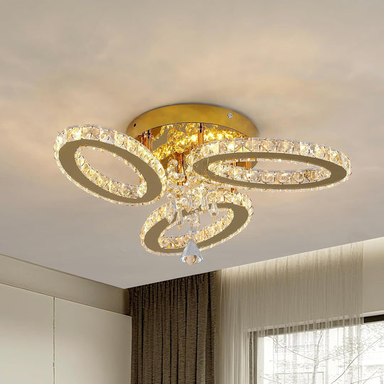 Modern Crystal Chandelier LED 3-Oval Flush Mount Ceiling