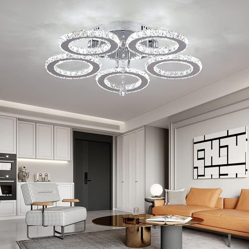 Modern LED Crystal Chandelier 5 Circle Rings Pendant