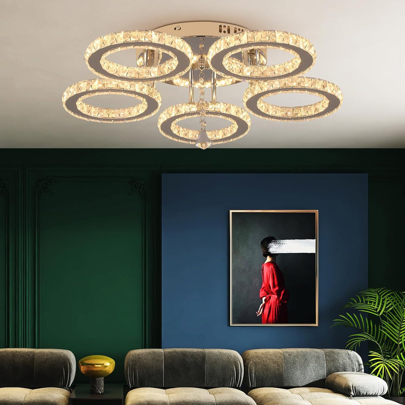 Modern LED Crystal Chandelier 5 Circle Rings Pendant