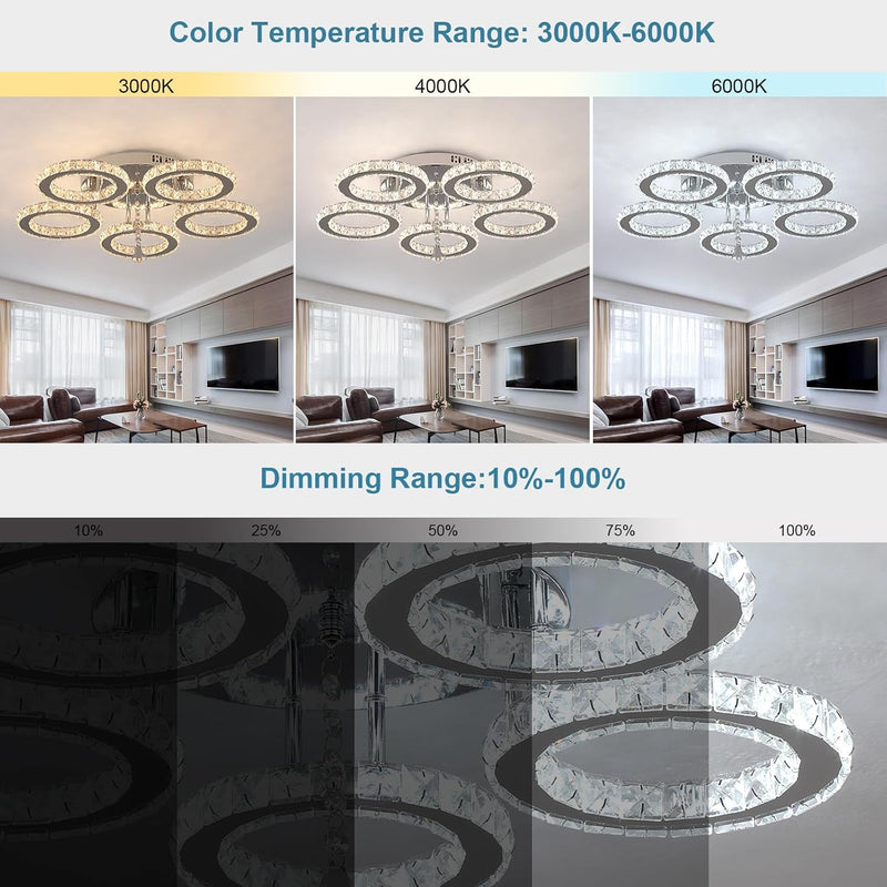 Modern LED Crystal Chandelier 5 Circle Rings Pendant