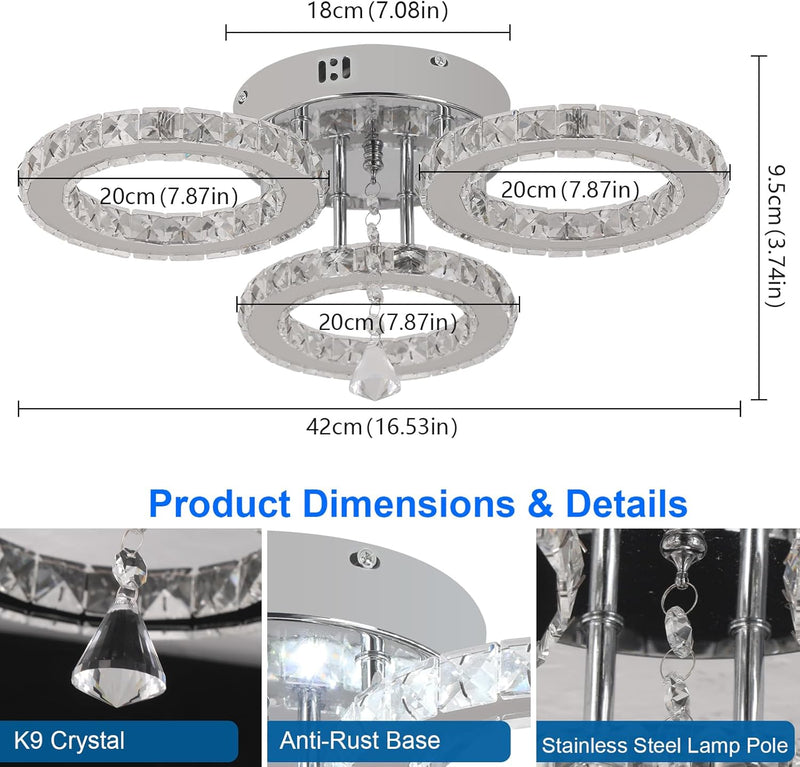Modern LED Crystal Chandelier 5 Circle Rings Pendant