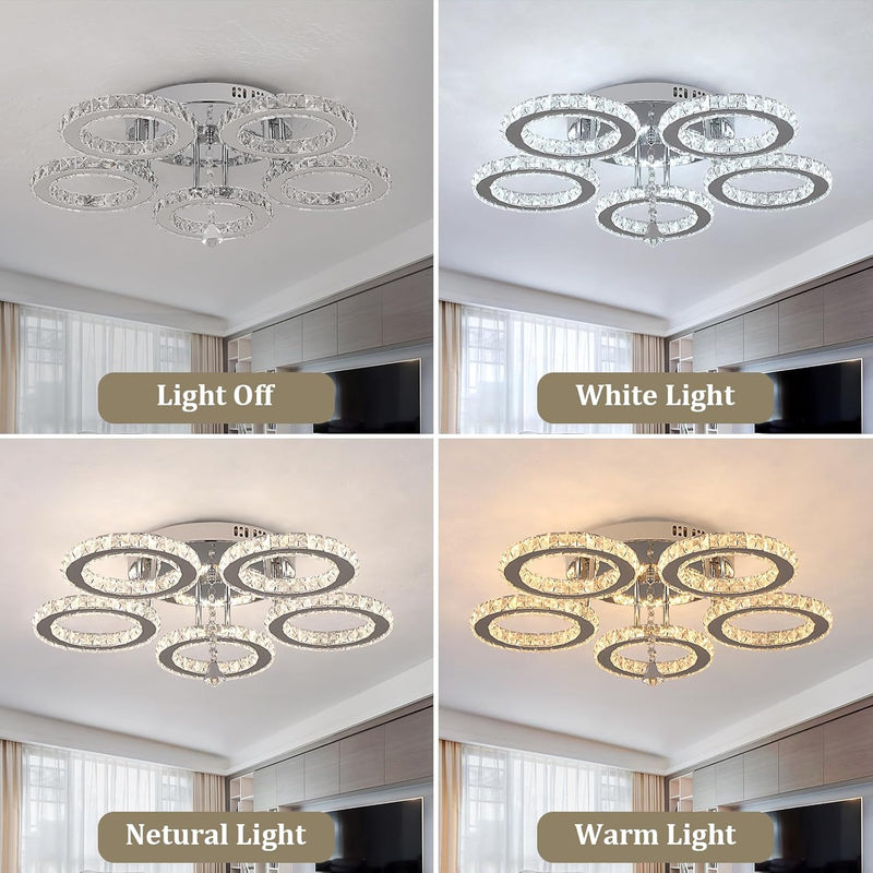 Modern LED Crystal Chandelier 5 Circle Rings Pendant