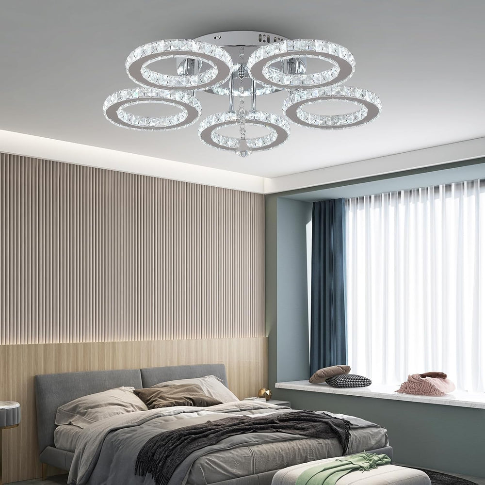 Modern LED Crystal Chandelier 5 Circle Rings Pendant