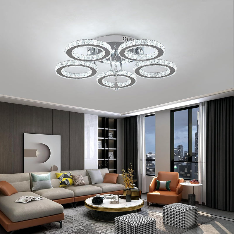Modern LED Crystal Chandelier 5 Circle Rings Pendant