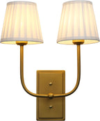 Vintage 2-Lights Wall Light Sconces Funnel Fabric Shades