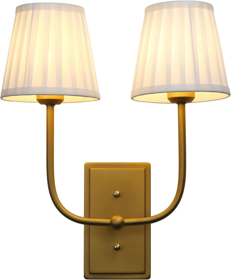 Vintage 2-Lights Wall Light Sconces Funnel Fabric Shades