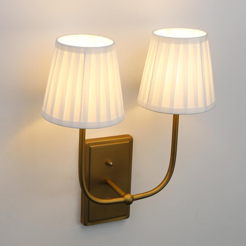 Vintage 2-Lights Wall Light Sconces Funnel Fabric Shades