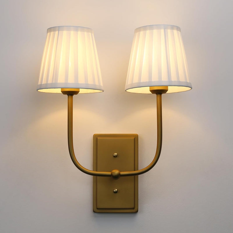 Vintage 2-Lights Wall Light Sconces Funnel Fabric Shades