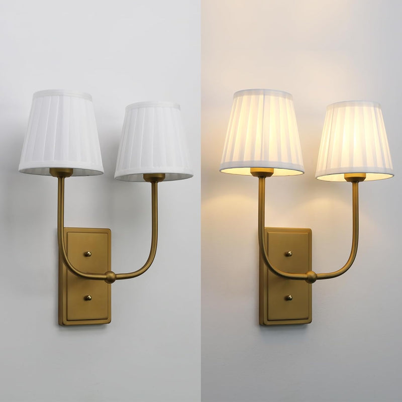 Vintage 2-Lights Wall Light Sconces Funnel Fabric Shades