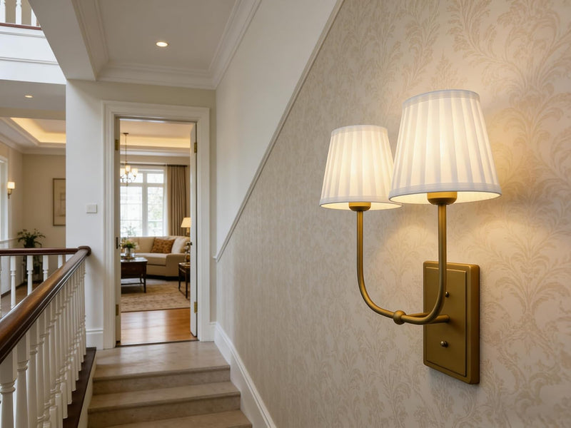 Vintage 2-Lights Wall Light Sconces Funnel Fabric Shades