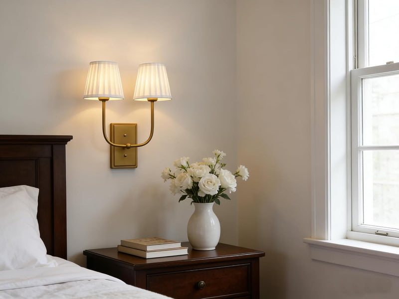 Vintage 2-Lights Wall Light Sconces Funnel Fabric Shades