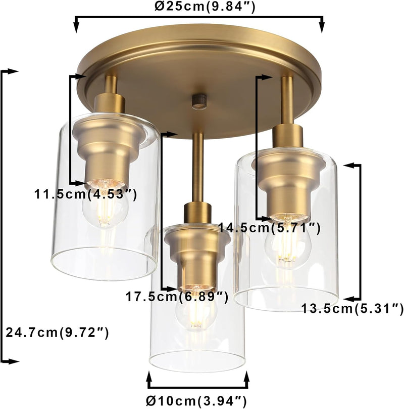 Vintage 3 Way Ceiling Lights Industrial Glass Pendant