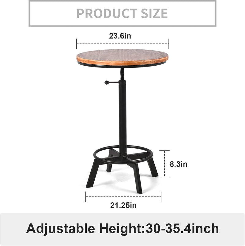 Vintage Bar Table 30-35.4inch Height Adjustable Industrial