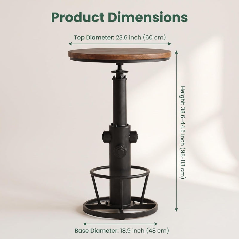 Vintage Bistro Table Height Adjustable 38.6-44.4inch Industrial