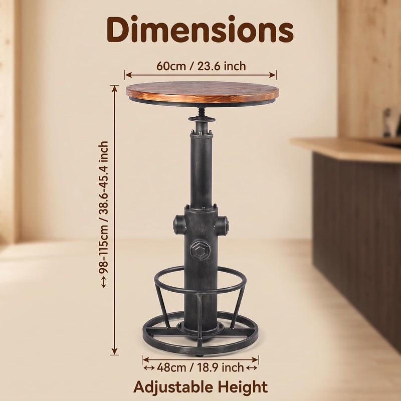 Vintage Bistro Table Height Adjustable 38.6-44.4inch Industrial