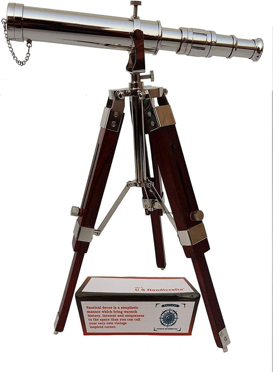 Vintage Brass Nickle Telescope on Tripod Stand Chrome
