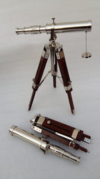 Vintage Brass Nickle Telescope on Tripod Stand Chrome