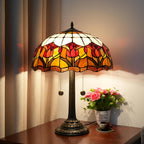 Vintage Dragonfly Tiffany Style Stained Glass End Table
