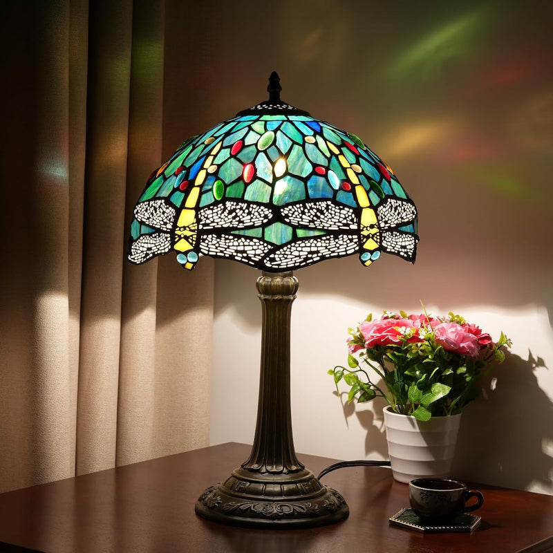 Vintage Dragonfly Tiffany Style Stained Glass End Table