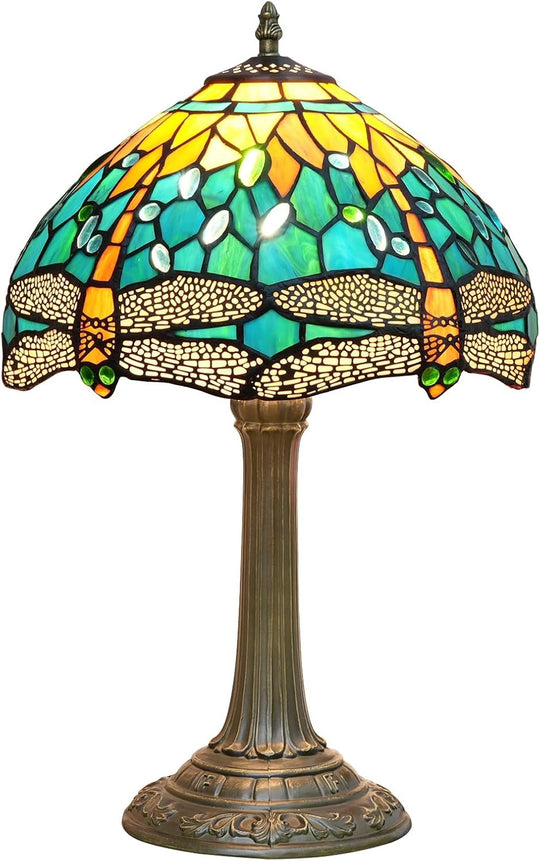 Vintage Dragonfly Tiffany Style Stained Glass End Table