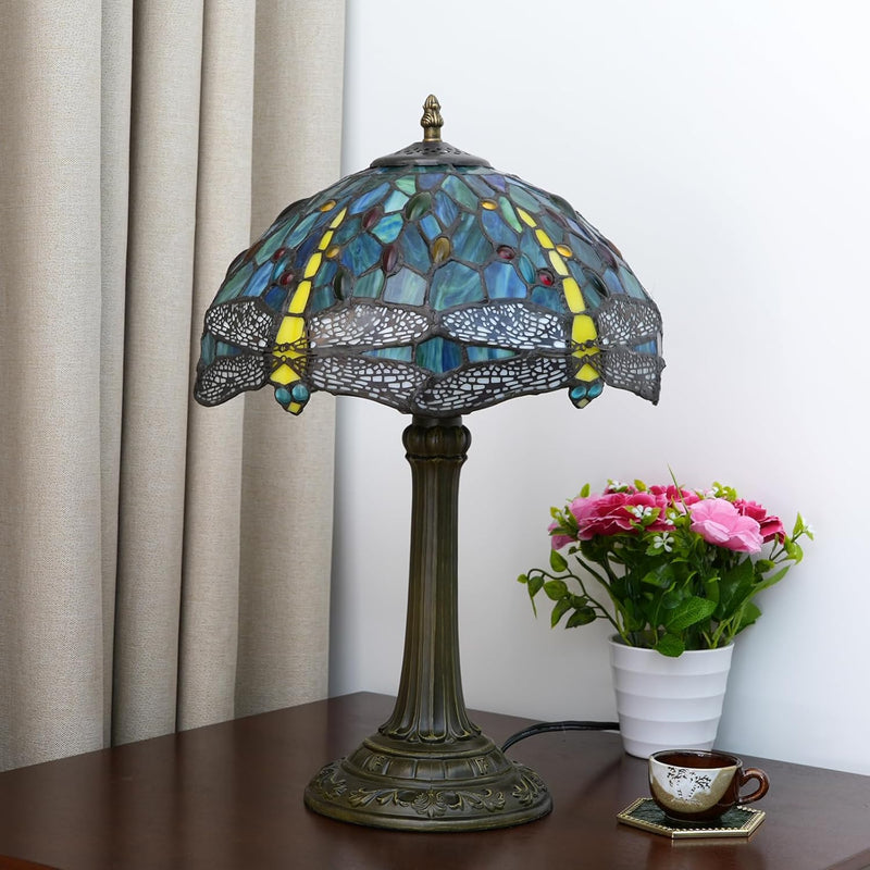 Vintage Dragonfly Tiffany Style Stained Glass End Table