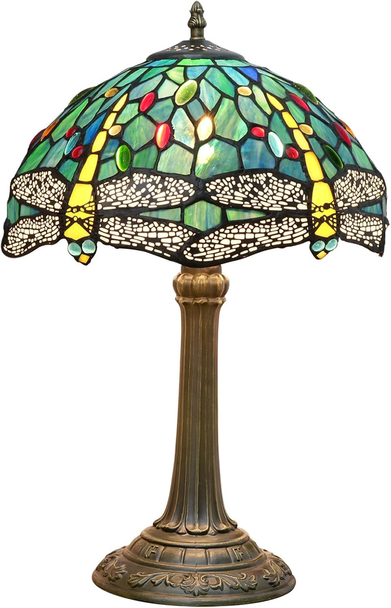 Vintage Dragonfly Tiffany Style Stained Glass End Table