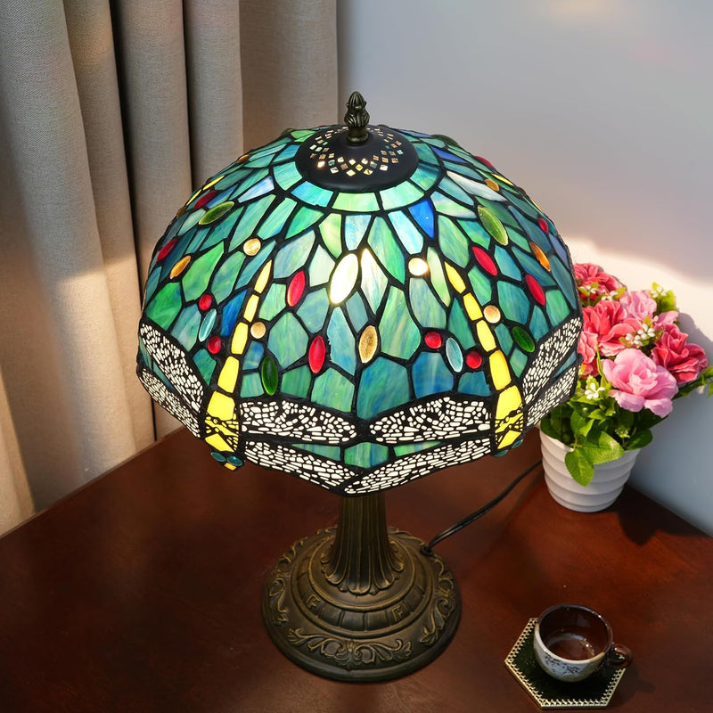 Vintage Dragonfly Tiffany Style Stained Glass End Table