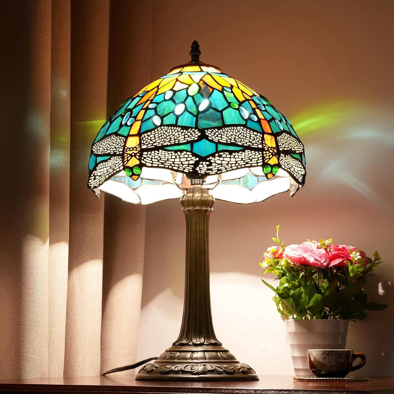 Vintage Dragonfly Tiffany Style Stained Glass End Table