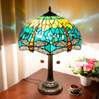 Vintage Dragonfly Tiffany Style Stained Glass End Table