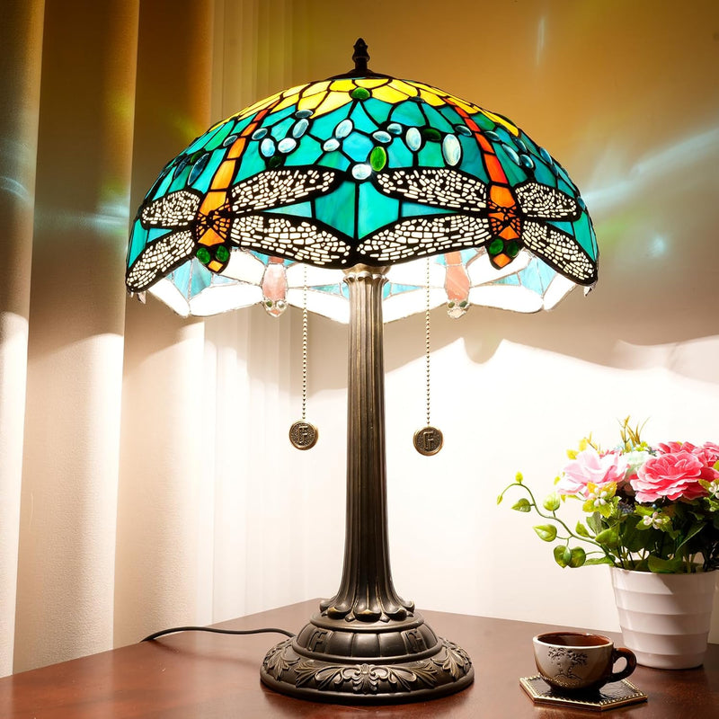Vintage Dragonfly Tiffany Style Stained Glass End Table