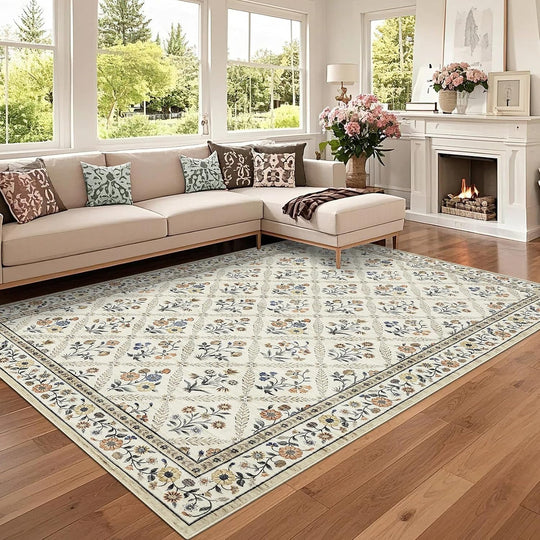 Floral Runner Rug Washable Non-Slip Hallway