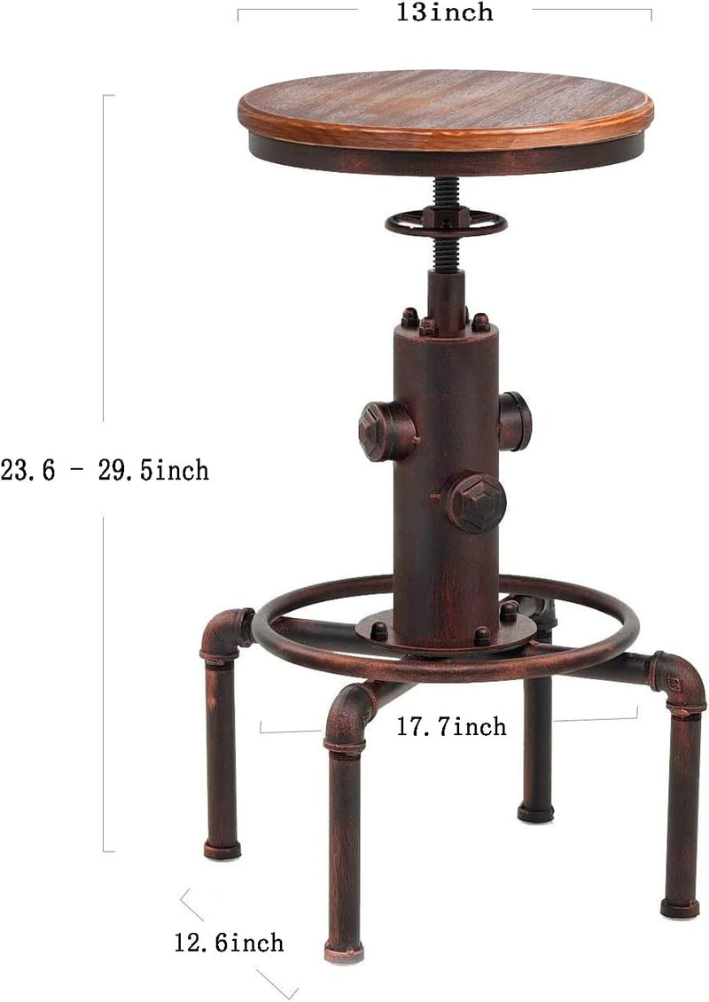 Vintage Industrial Barstool Solid Wood Water Pipe Fire (Set of 2)