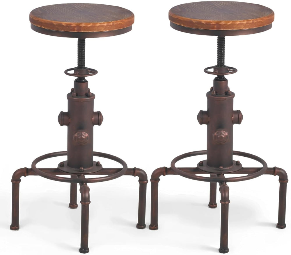 Vintage Industrial Barstool Solid Wood Water Pipe Fire (Set of 2)