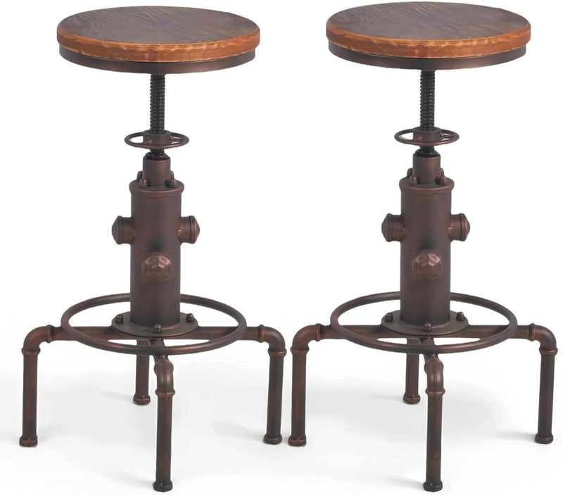 Vintage Industrial Barstool Solid Wood Water Pipe Fire (Set of 2)