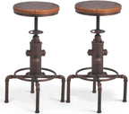 Vintage Industrial Barstool Solid Wood Water Pipe Fire (Set of 2)