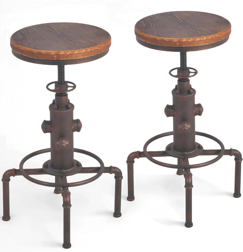 Vintage Industrial Barstool Solid Wood Water Pipe Fire (Set of 2)
