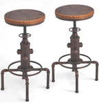 Vintage Industrial Barstool Solid Wood Water Pipe Fire (Set of 2)