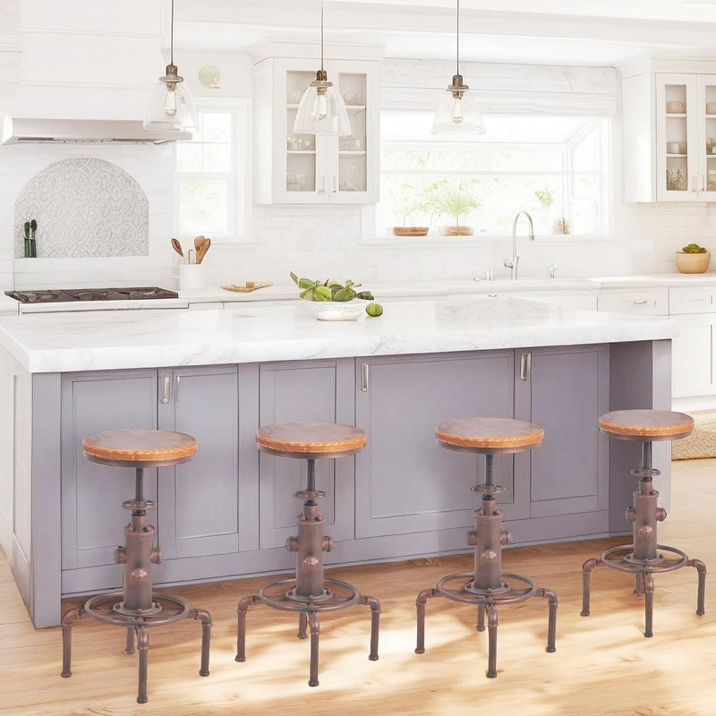 Vintage Industrial Barstool Solid Wood Water Pipe Fire (Set of 2)