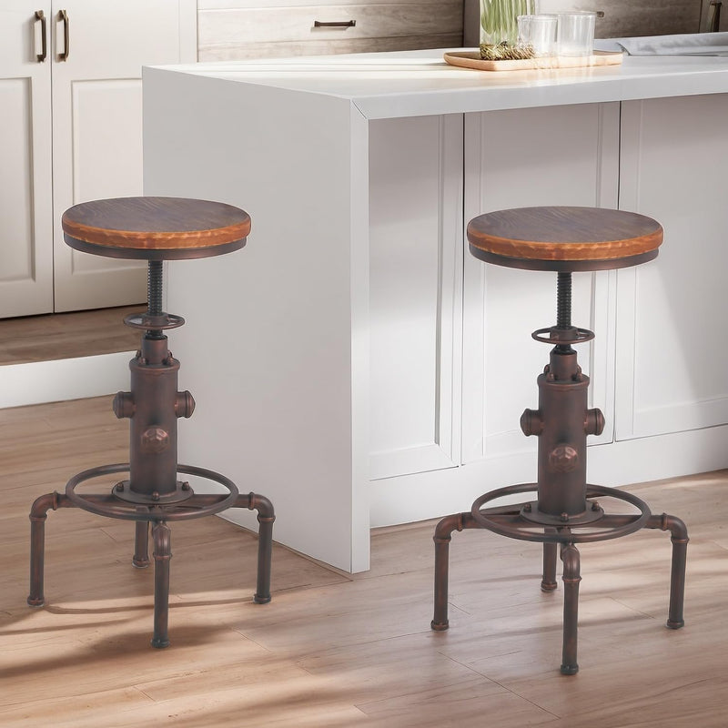 Vintage Industrial Barstool Solid Wood Water Pipe Fire (Set of 2)