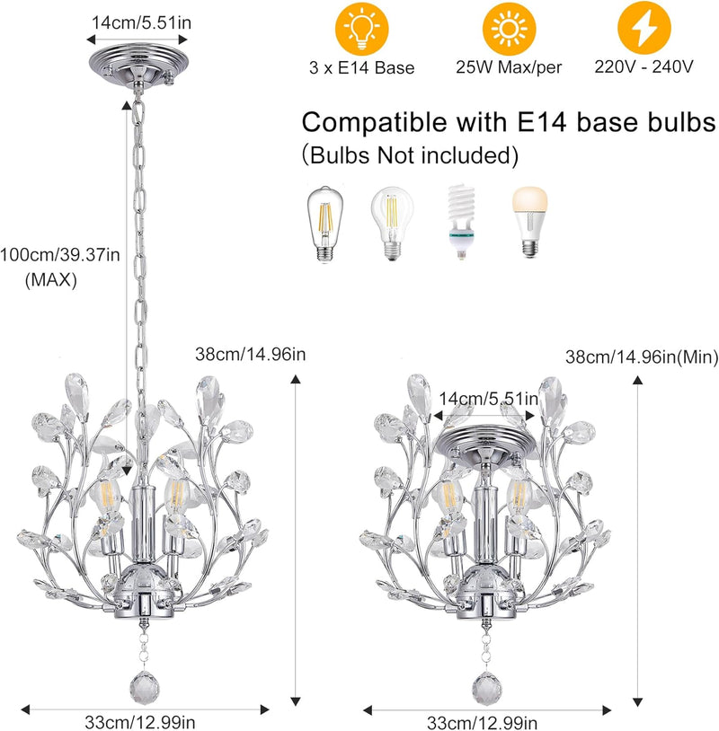 Vintage K9 Clear Crystal Chandeliers Lighting 3 Lights