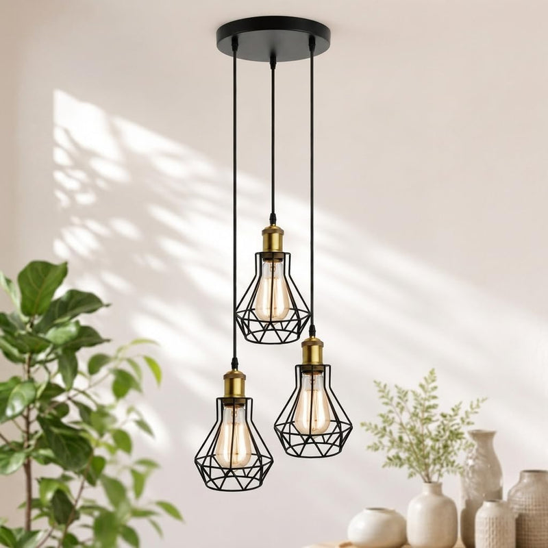 Vintage Metal Pendant Light Industrial Lamp Cage Hanging