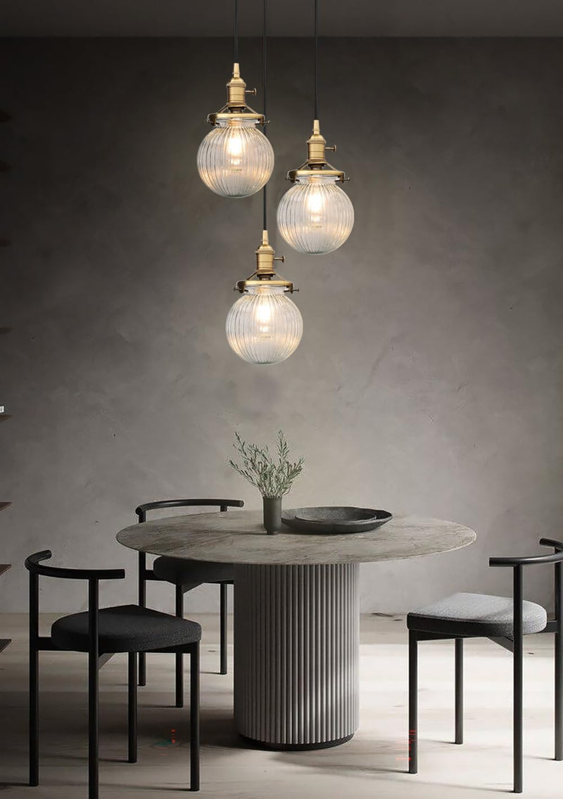 Vintage Ribbed Glass 3 Ceiling Pendant Light