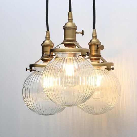 Vintage Ribbed Glass 3 Ceiling Pendant Light