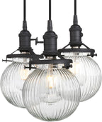 Vintage Ribbed Glass 3 Ceiling Pendant Light