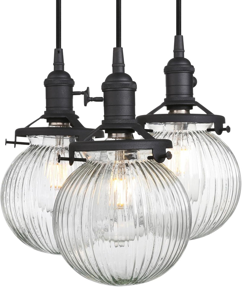Vintage Ribbed Glass 3 Ceiling Pendant Light