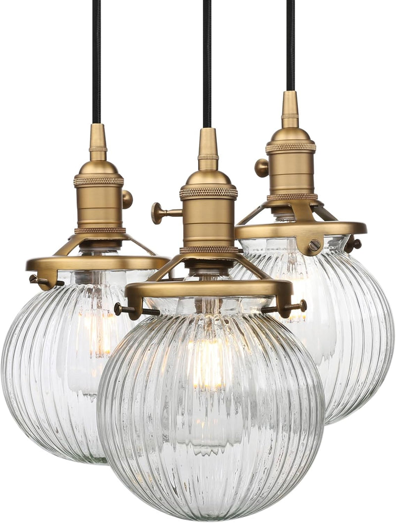 Vintage Ribbed Glass 3 Ceiling Pendant Light