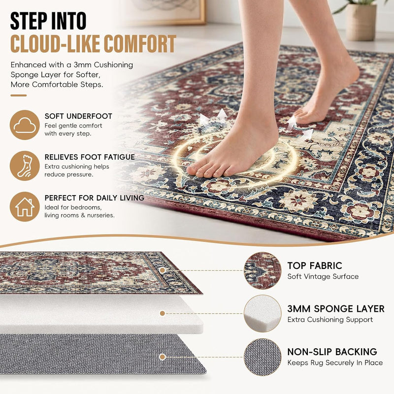 Vintage Rugs Living Room Washable Anti Slip Large